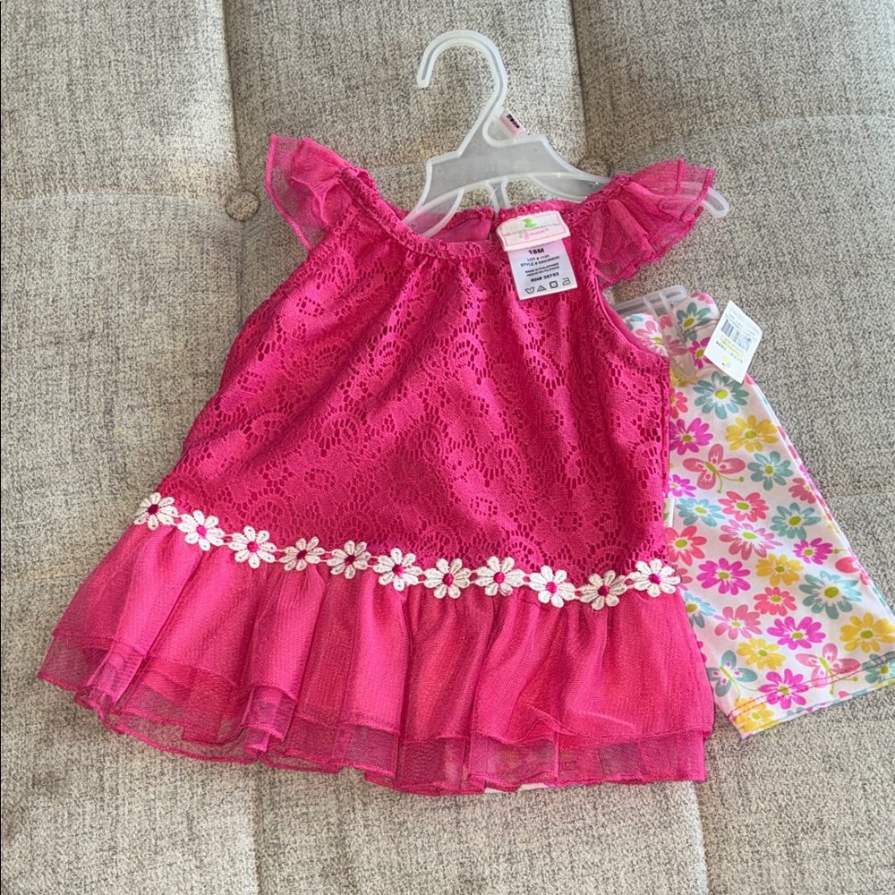 Pink Lace Kids Dress with Floral Accents